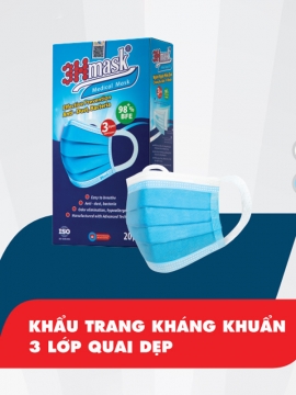 3HMASK - KHẨU TRANG KHÁNG KHUẨN 3 LỚP QUAI DẸP (Thùng)